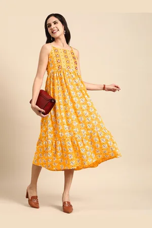 Anouk Shoulder Straps Floral Embroidered Empire Style Tiered Midi Dress