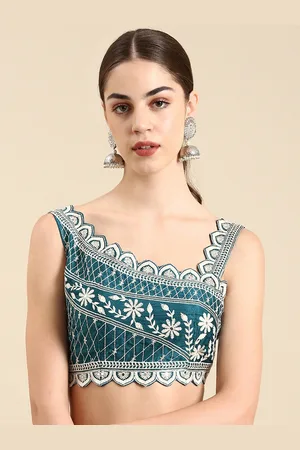 flaher Women Embroidered Silk Readymade Padded Saree Blouse