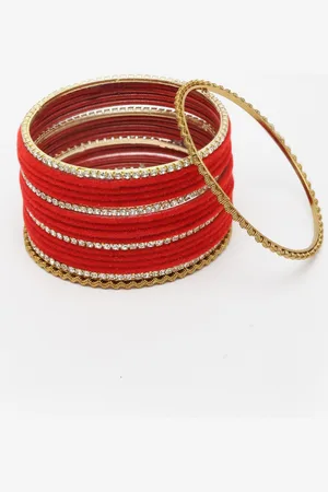 Anouk Set Of 16 Gold-Plated Cubic Zirconia-Studded Bangle Set