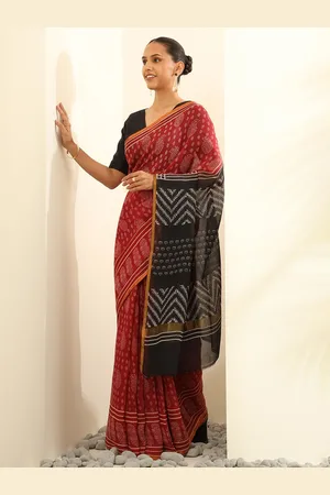 Taneira Ethnic Motifs Block Printed Zari Silk Cotton Saree