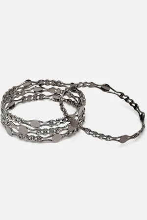 Sangria Set of 4 Silver-plated American Diamond-Studded Bangles