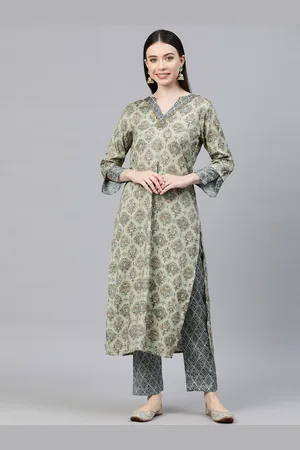 Cottinfab Ethnic Motifs Printed Regular Beads & Stones Kurta with Trousers