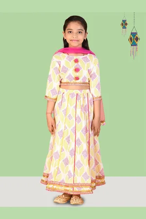 Kids On Board Girls Printed Ready to Wear Cotton Lehenga & Blouse With Dupatta