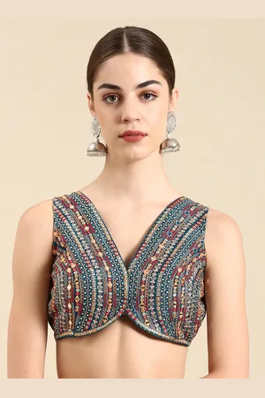 flaher Women Embroidered Silk Readymade Padded Saree Blouse