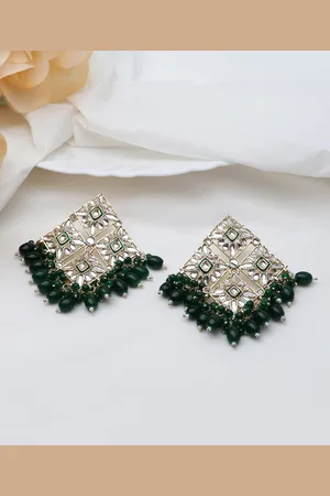 LAIDA Green & Gold-Toned Geometric Drop Earrings