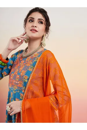 Sangria Ethnic Motifs Printed Sequinned A-line Kurta With Trousers & Dupatta