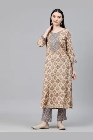 Cottinfab Floral Printed Regular Beads & Stones Kurta with Trousers
