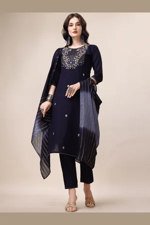 Berrylicious Round Neck Floral Embroidered Chanderi Cotton Kurta & Trousers With Dupatta