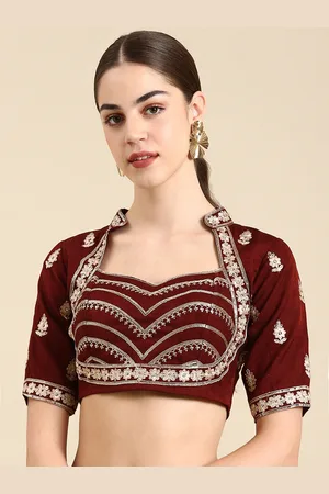 flaher Women Embroidered Silk Readymade Padded Saree Blouse
