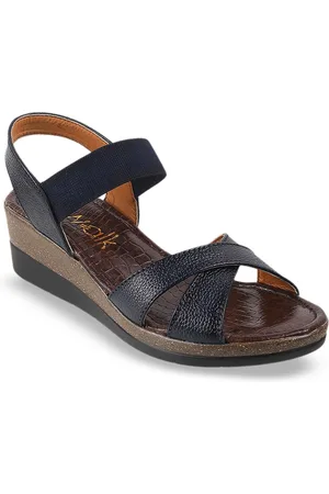 Catwalk Cross Strap Textured Leather Wedges With Backstrap