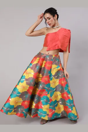 AKS Printed One Shoulder Ready To Wear Lehenga With Blouse