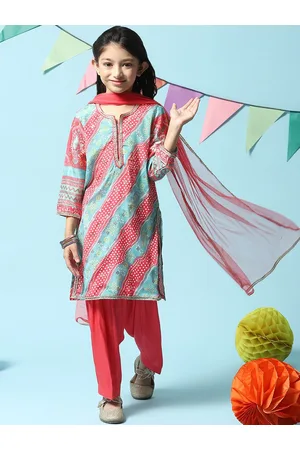 Biba Girls Ethnic Motifs Printed Regular Kurta With Salwar & Dupatta
