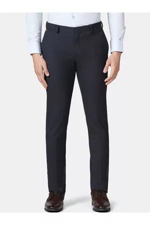 Buy BLACKBERRYS Navy Checks Polyester Viscose Slim Fit Mens Trousers   Shoppers Stop