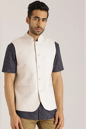 Indian Terrain Mandarin Collar Linen Cotton Waistcoat