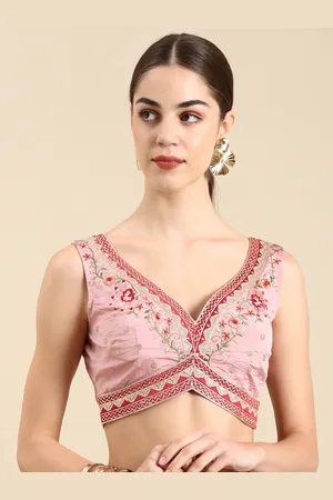 flaher Women Embroidered Silk Readymade Padded Saree Blouse