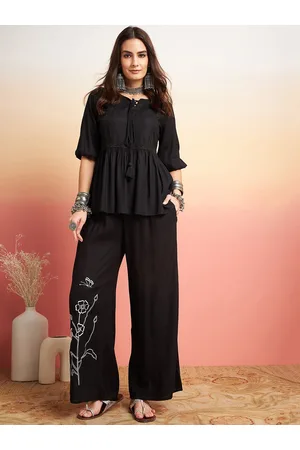 Sangria Embellished Lace Up Detail Top & Palazzo Co-Ords Set