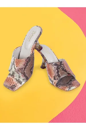 MEHNAM Printed Open Toe Slim Heel Mules