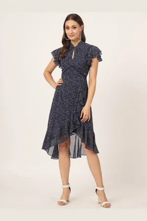BEATNIK Floral Print Tie-Up Neck Flutter Sleeve Fit & Flare Midi Dress