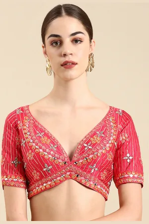 flaher Women Embroidered Silk Readymade Padded Saree Blouse