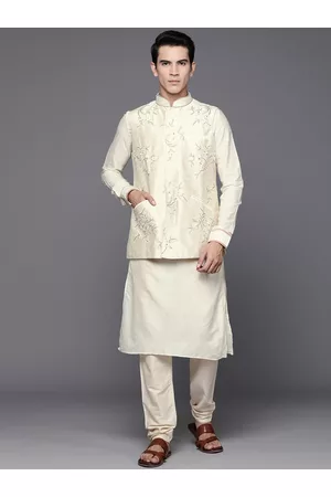 MANU Men Art Silk Solid Kurta with Churidar &