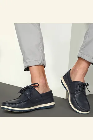 Buckaroo Men Navy Blue Leather Boat Shoes