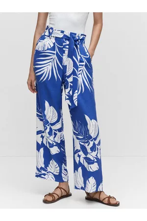 MANGO Women Floral Print High-Rise Trousers with Belt