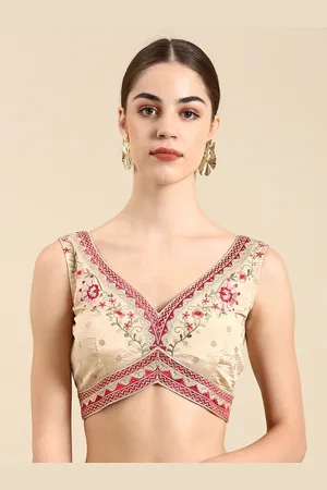 flaher Women Embroidered Silk Readymade Padded Saree Blouse
