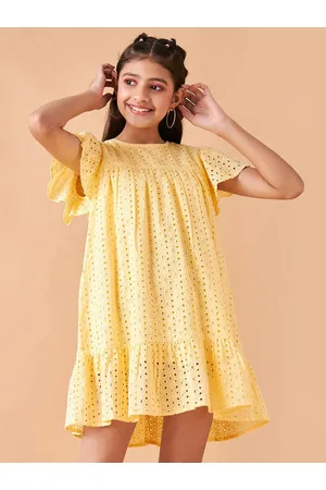Cherry & Jerry Girls Self Design Flutter Sleeves Cotton A-Line Mini Dress