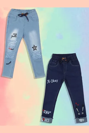 A-Okay Girls Pack Of 2 Slim Fit High-Rise Cuffed Hem Stretchable Jeans