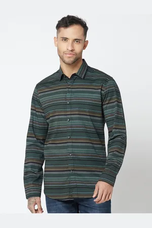 Blue Buddha Horizontal Stripes Cotton Shirt