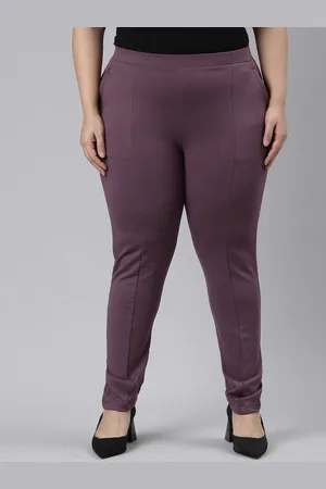 Buy Go Colors Women Solid Purple Ribbed Leggings online