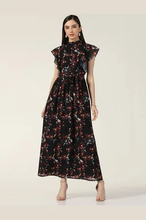 BEATNIK Floral Print Flutter Sleeve Maxi Dress