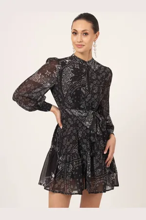BEATNIK Black Floral Print Fit & Flare Dress