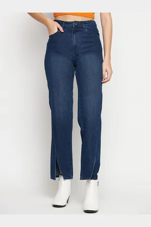 MADAME Women Mid Rise Clean Look Slits Cotton Cropped Jeans