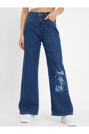 MADAME Women Minnie Mouse Printed Mid Rise Clean Look Cotton Cropped Jeans