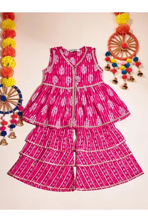 Stylo Bug Girls Ethnic Motifs Printed Empire A-Line Kurti With Sharara