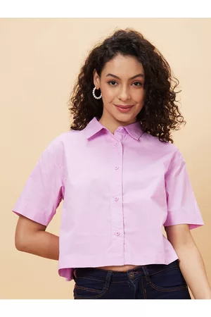 Globus Purple Regular Fit Spread Collar Cotton Casual Crop Shirt