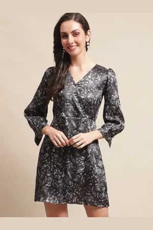 Claura V-Neck Print Satin Dress