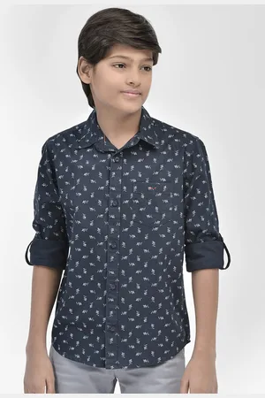 Crimsoune Club Boys Geometric Printed Slim Fit Pure Cotton Casual Shirt