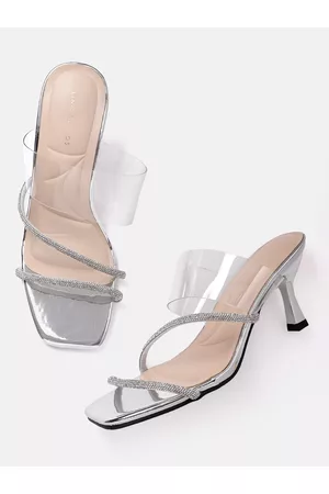 Lino Perros Silver-Toned Embellished Party Slim Heeled Sandals