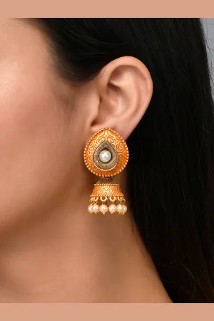 AQUASTREET Meenakari Gold-Plated Jhumkas Earrings