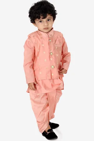BownBee Boys Band Collar Straight Kurta & Dhoti Pants With Nehru jacket