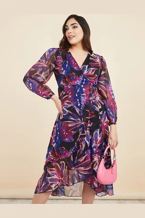 Styli Floral Printed Puff Sleeve Midi Wrap Dress