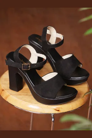 DressBerry Black Open Toe Suede Platform Heels With Buckle Closure