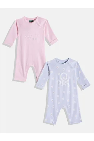 Benetton Infant Girls Pack of 2 Pure Cotton Rompers