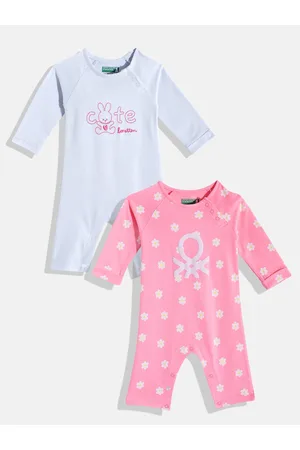 Benetton Infant Girls Pack of 2 Pure Cotton Rompers