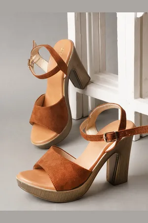 DressBerry Brown Open Toe Suede Platform Heels With Buckle Closure