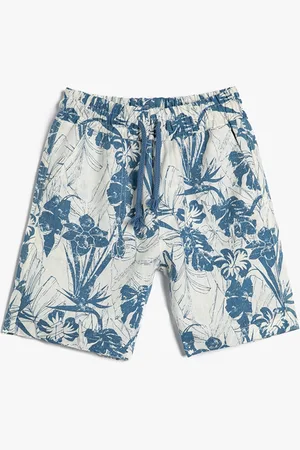 Koton Boys Beige Floral Printed Linen Shorts