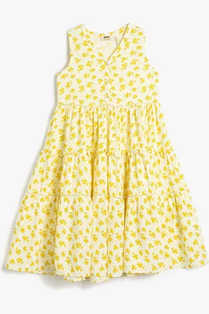 Koton Girls Floral Printed V-Neck Fit & Flare Dress