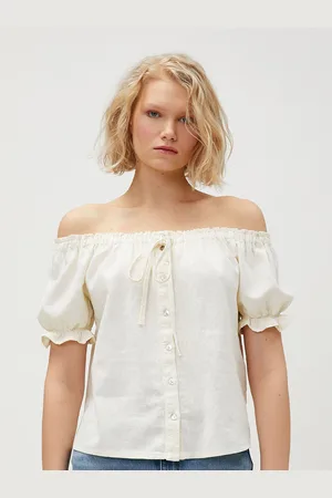 Koton Off Shoulder Tie-Ups Detail Puff Sleeves Bardot Top